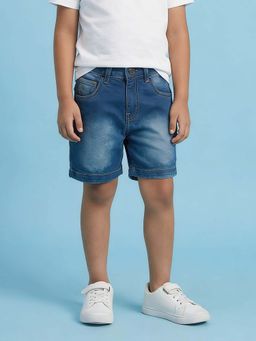 KiddoPanti - Boys Blue Denim Solid Shorts