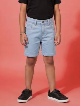 KiddoPanti - Boys Blue Denim Solid Shorts
