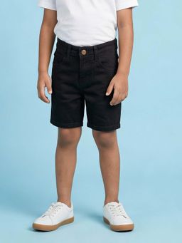 KiddoPanti - Boys Denim Solid Black Shorts