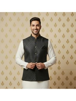 Sanwara - Men Black Woven Nehru Jacket