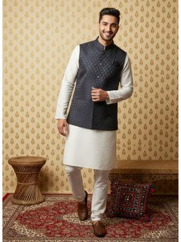 Sanwara - Men Navy Blue Woven Nehru Jacket