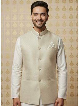 Sanwara - Men Beige Woven Zari Work Nehru Jacket