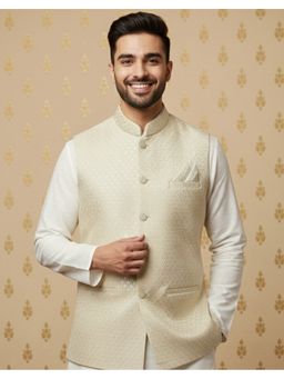 Sanwara - Men Cream Woven Zari Work Nehru Jacket