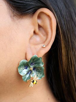 Viari Accessories - Flora Bee Dangle Earrings - Green