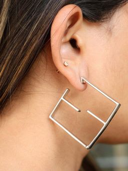 Viari Accessories - Statement Square Hoop Earrings - Silver