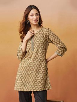 Fabindia - Green Cotton Printed Short Kurta