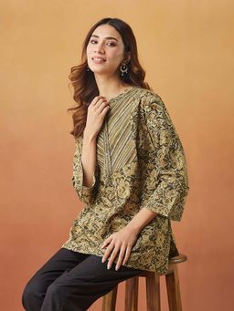 Fabindia - Green Cotton Printed Short Kurta