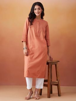 Fabindia - Rust Cotton Solid Long Kurta