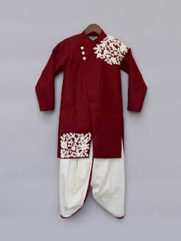 Fayon Kids - Maroon Embroidery Ajkan with Dhoti (set of 2)