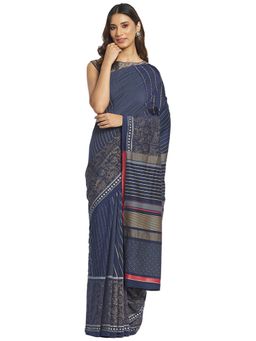 Fabindia - Navy Blue Printed Modal Sari