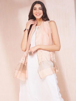 Fabindia - Pink Cotton Silk Embroidered Stole