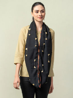 Fabindia - Black Wool Hand Self Design Muffler