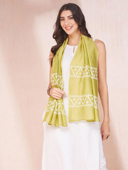Fabindia - Green Cotton Silk Embroidered Stole