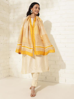 Fabindia - Mustard Silk Printed Stole