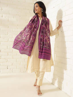 Fabindia - Purple Silk Hand Block Printed Stole