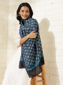 Fabindia - Blue Silk Hand Block Printed Stole
