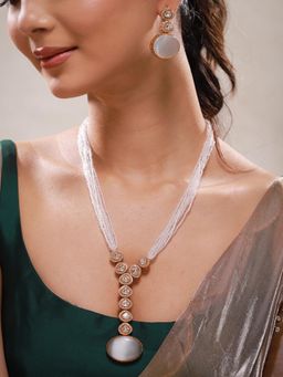 Voylla - Sparkling Elegance Moonlit Pearl Cascade Necklace Set