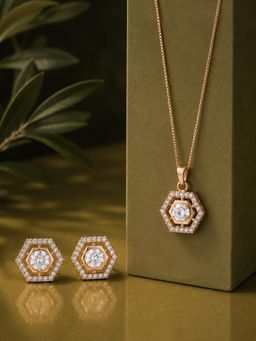Voylla - Kundan Elegance Rose Glow Hexa Pendant Set
