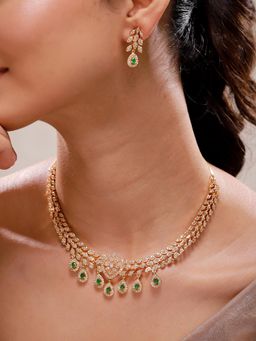 Voylla - Sparkling Elegance Emerald Vine Necklace Set