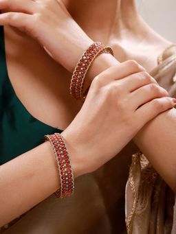 Voylla - Sparkling Elegance Ruby Lattice Cz Bangles Set