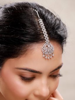 Voylla - Sparkling Elegance Silver Royale Chandelier Maang Tika