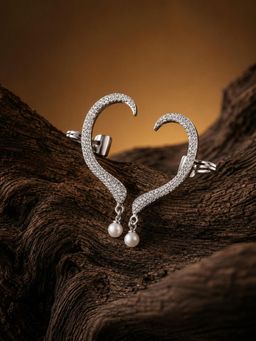 Voylla - Korean Bling Silver Pearl Curve Ear Cuff Earring