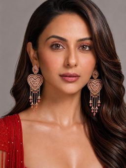 Accessher - Rose Gold Heart Tassel Dangle Earrings for Women and Girls