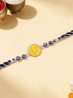 Ornate Jewels - 925 Silver Evil Eye Cute Smiley Emoji Thread Rakhi With Roli Chawal for Brother