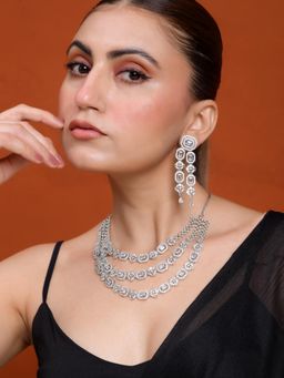 Silvermerc Designs - Triple Layer American Diamond Necklace Set for Women Cz Crystal Necklace