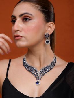Silvermerc Designs - Necklace Set for Women Silver Plated Cz Crystal Statement Necklace