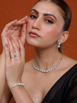 Silvermerc Designs - American Diamond Jewellery Set Necklace with Bracelet, Earrings and Ring