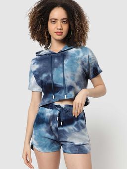 PINACOLADA - Womens Blue Tie-dye Cropped Co-ords (Set of 2)