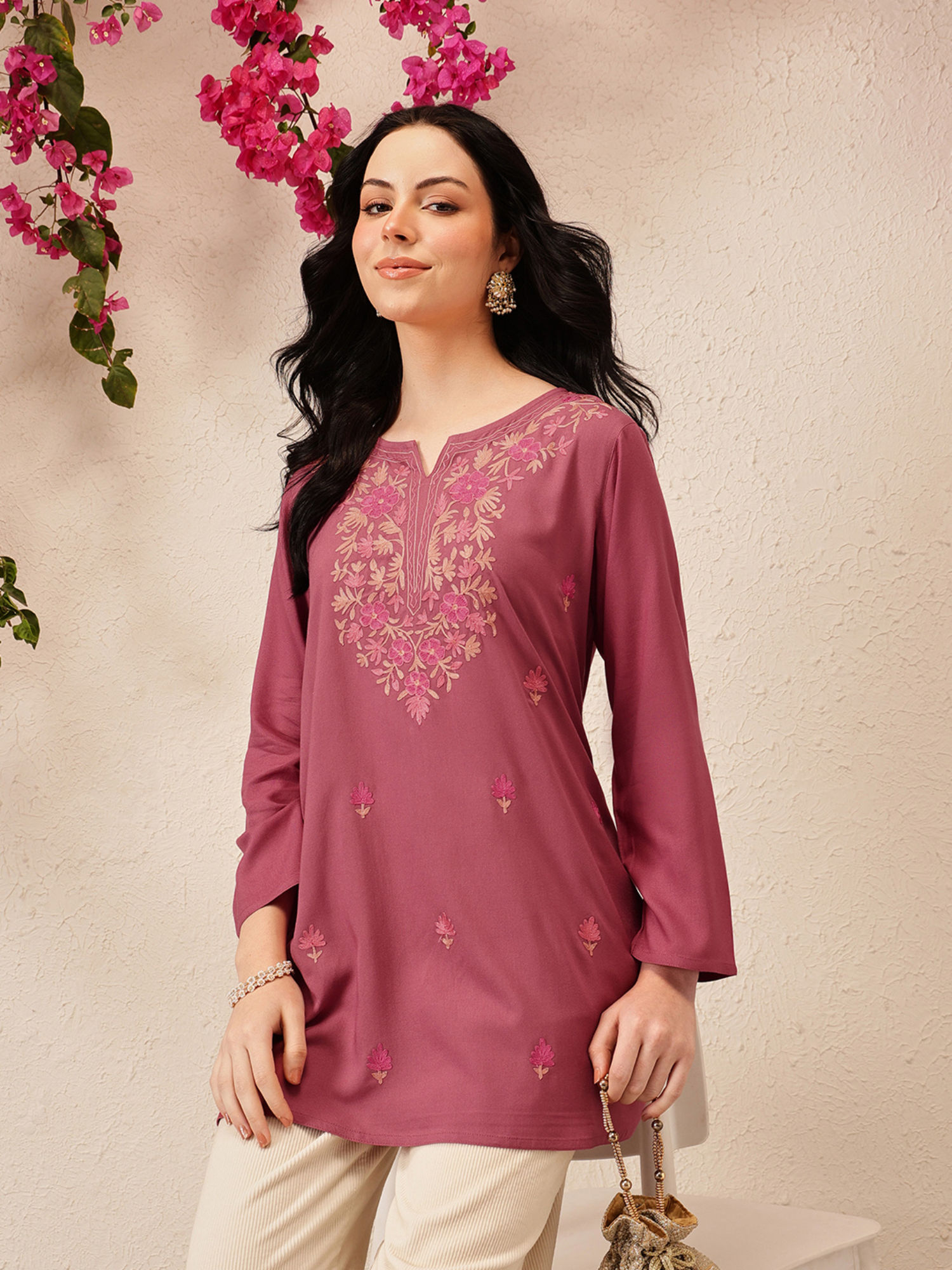 qazmi Bahar Kashmiri Resham Work Viscose Rayon A-Line Kurti-picture-31