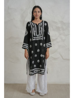 Gharana India - Black Modal Cotton Embroidered Chikankari Kurta