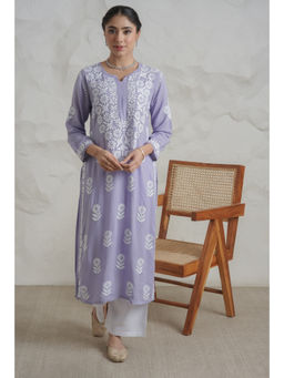 Gharana India - Lavender Modal Embroidered Chikankari Kurta
