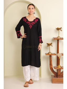 Gharana India - Black Modal Chikankari Embroidered Kurta