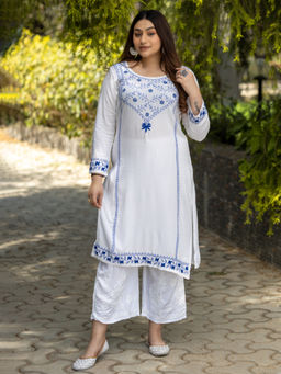 Gharana India - White Modal Chikankari Embroidered Kurta