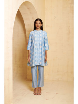 THETAA - Women's Blue Pleated Embellished Co-Ord Set