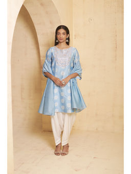 THETAA - Women's Blue Floral Print Gota Work Kurta and Salwar