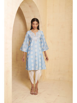 THETAA - Women's Blue Floral Print Gota Work Kurta and Dhoti