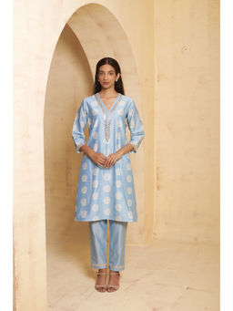 THETAA - Women's Blue Floral Print Gota Work Co-Ord Set