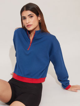Twenty Dresses by Nykaa Fashion - Basics Navy Blue Oversized Crop Sweatshirt