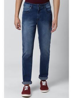 Peter England - Men Navy Mid Wash Tapered Fit Jeans