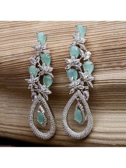 Karatcart - Silver Tone Lime Green American Diamond Studded Drop Earrings for Women