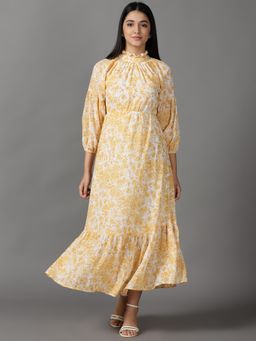 SHOWOFFFF - Womens High Neck Maxi White Floral Dress