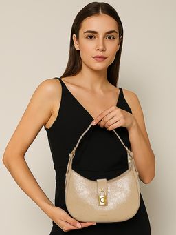 ESBEDA - Beige Luxe Lock Curve Handbag
