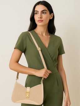 ESBEDA - Beige Luxe Chain Flap Sling Bag