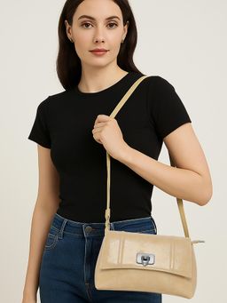 ESBEDA - Beige Elegant Goss Finish Sling Bag With Detachable Strap