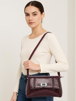 ESBEDA - Maroon Elegant Goss Finish Sling Bag With Detachable Strap