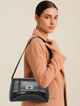 ESBEDA - Black Elegant Goss Finish Sling Bag With Detachable Strap